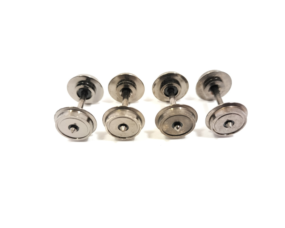 set of 4 tapered axles with internal sail for electrical contact with wheels of diam. 10.40 set of 4 tapered axles with internal sail for electrical contact with wheels of diam. 10.40